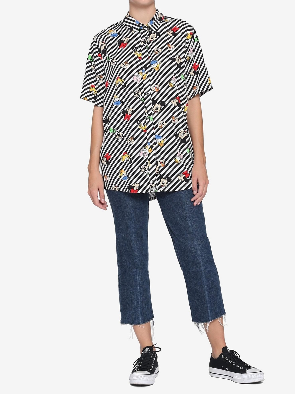 Disney Mickey and Friends Black and White Striped Shirt